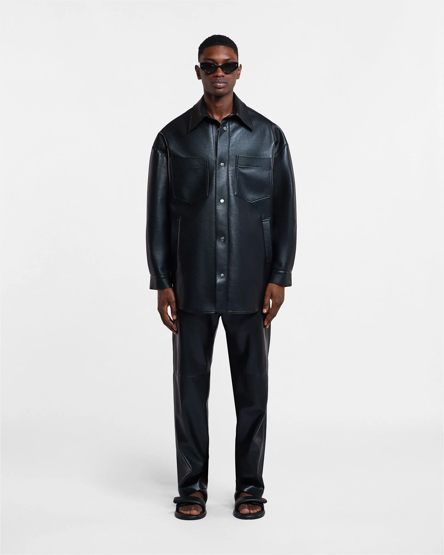 Martin - Regenerated leather overshirt - Black - Image 3
