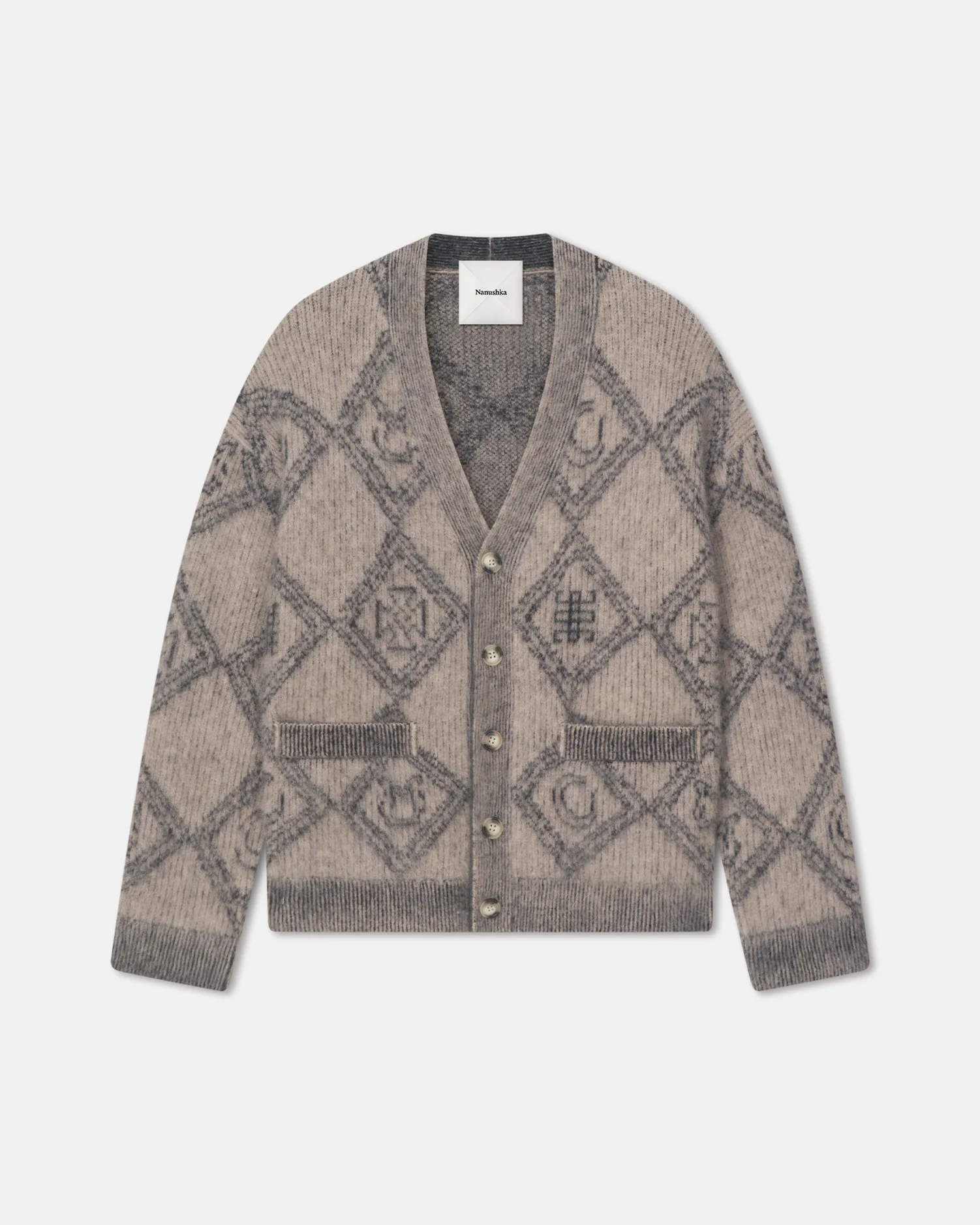Henri - Brushed alpaca cardigan - Symbol Tile Oat - Image 5