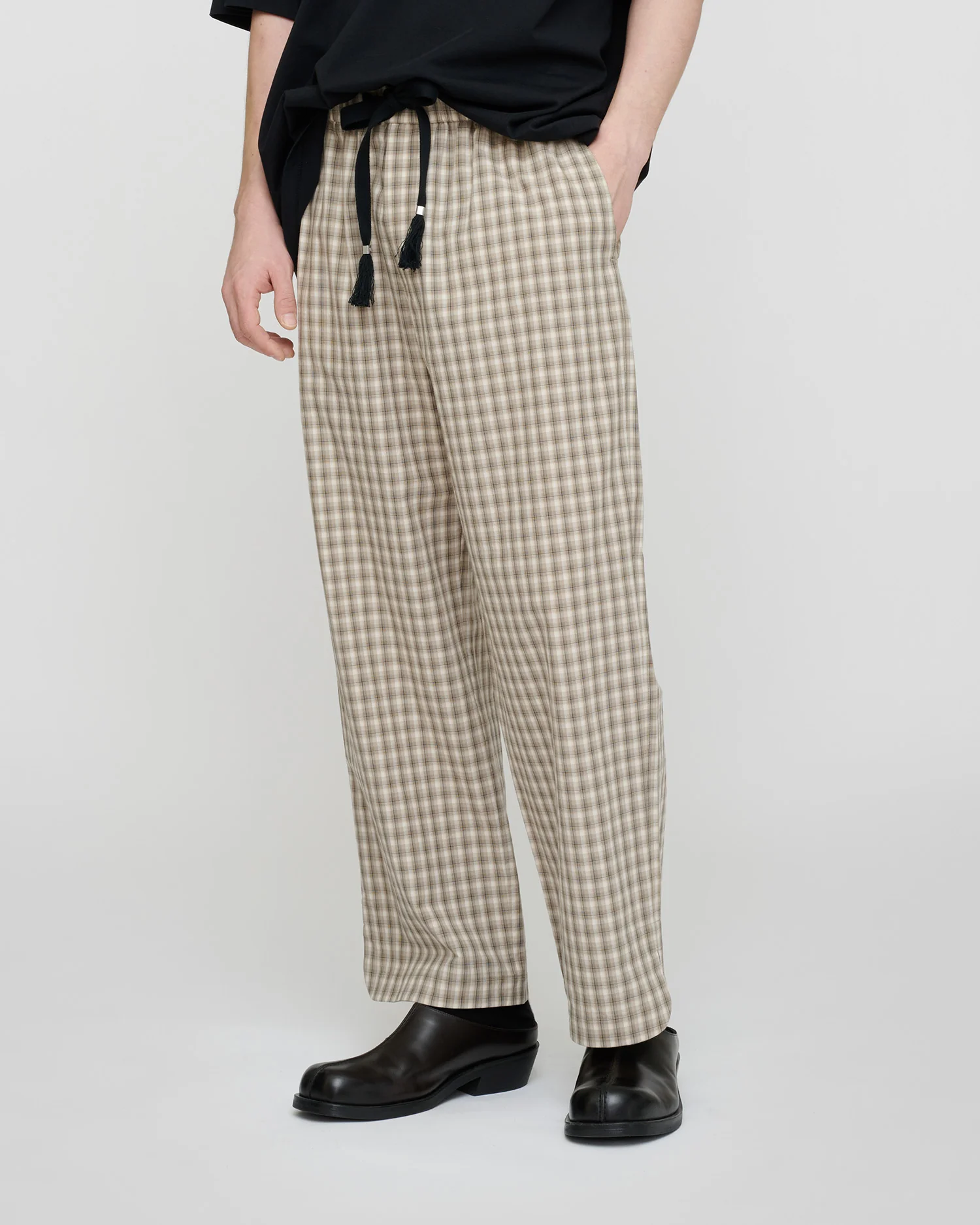 Alwin - Drawstring pants - Creme/Grey - Image 3