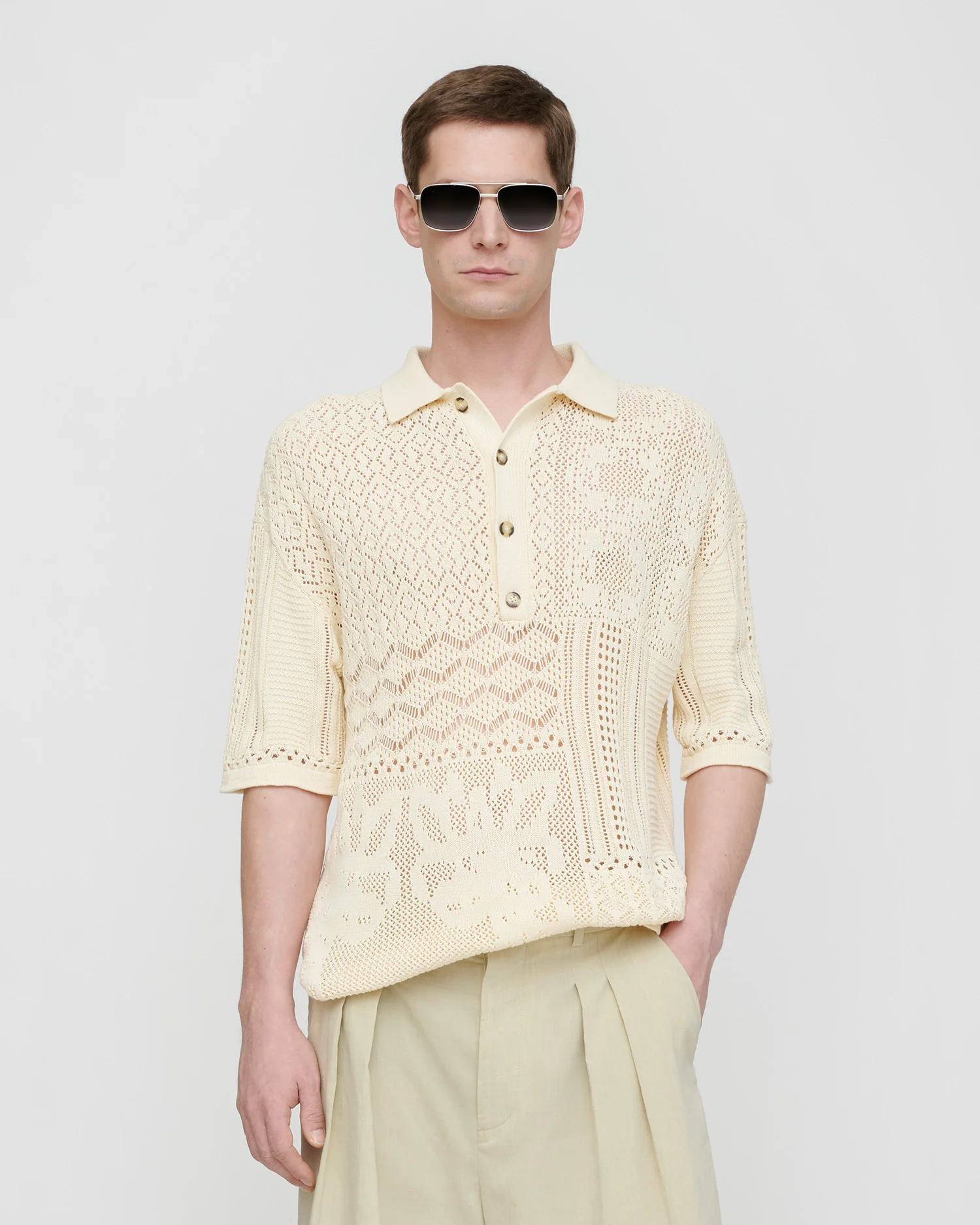 Jasim - Lace polo shirt - Creme
