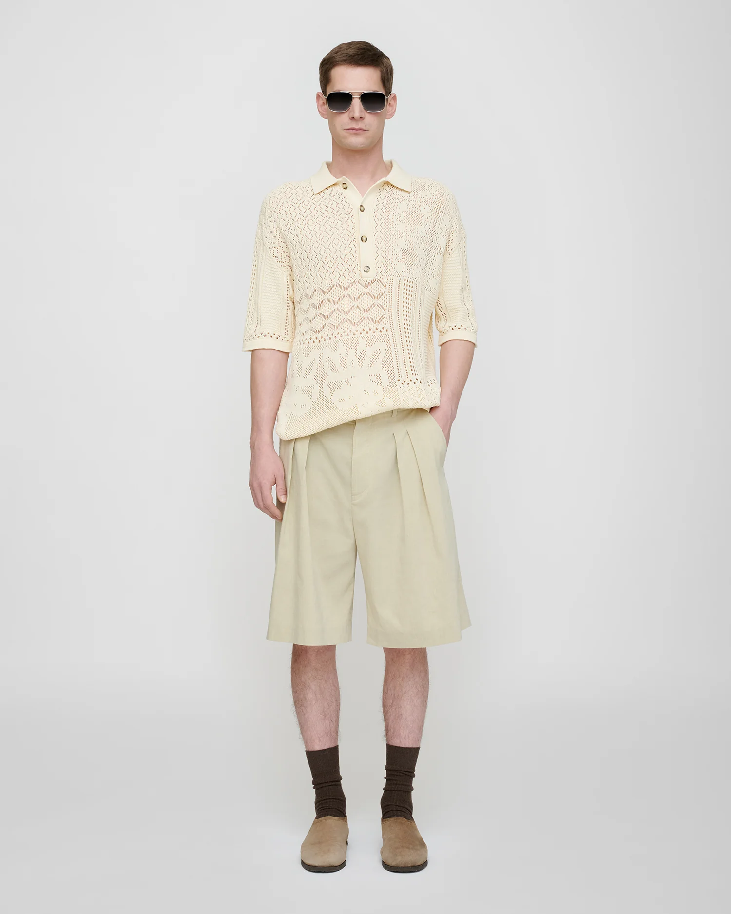 Jasim - Lace polo shirt - Creme - Image 3
