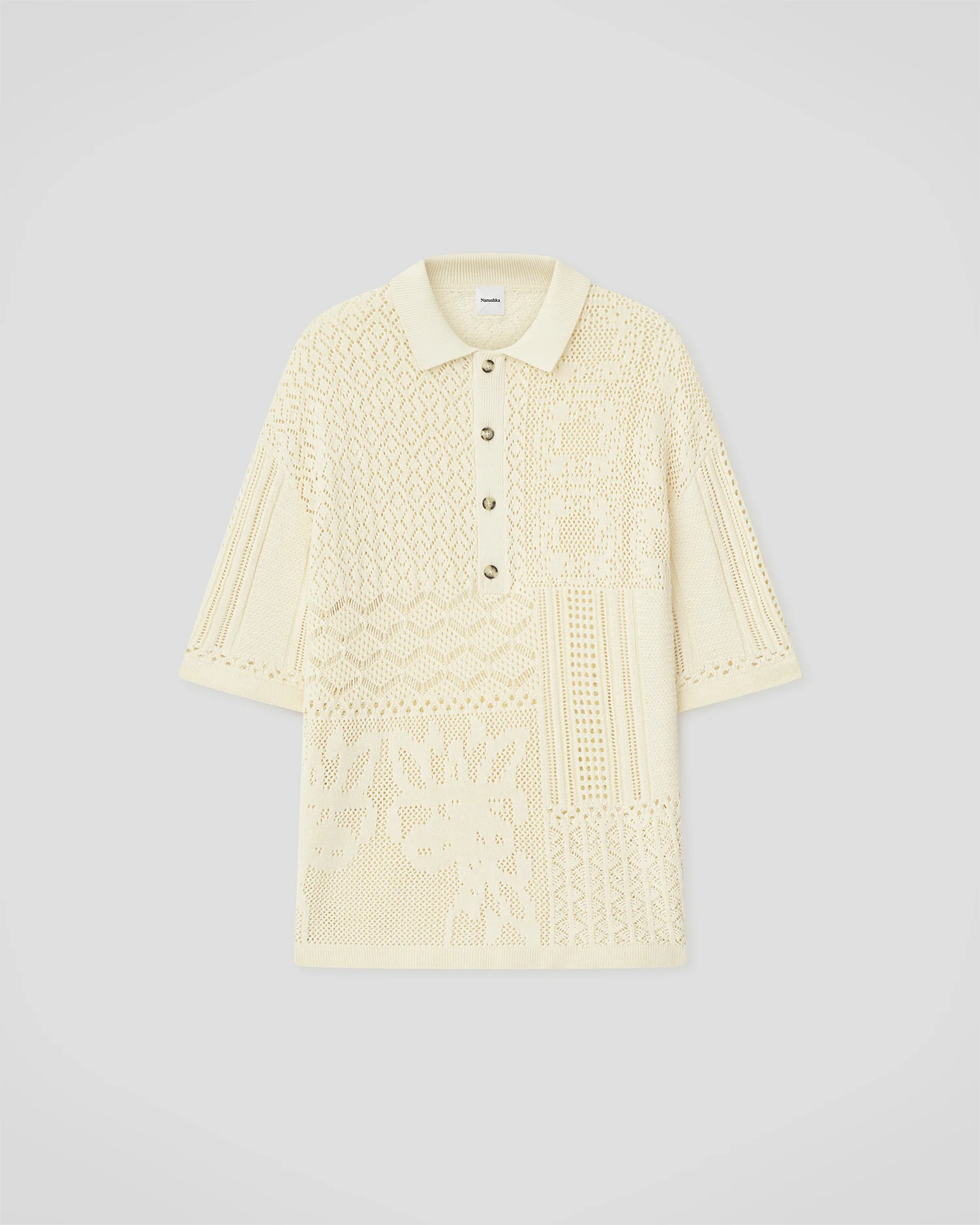 Jasim - Lace polo shirt - Creme - Image 4