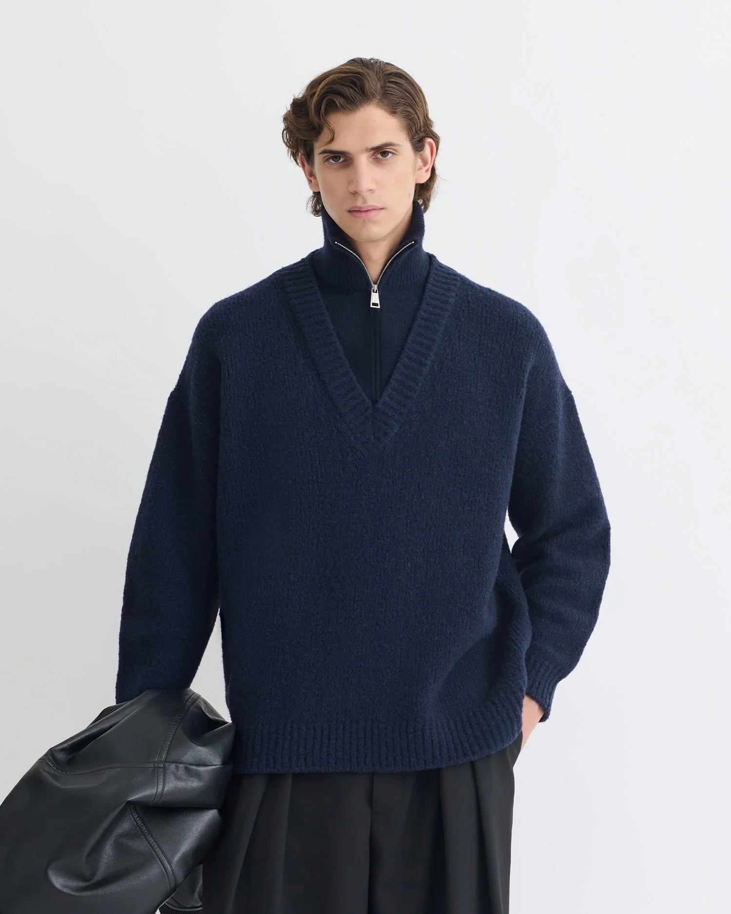 Kylen - Brushed merino sweater - Navy - Image 3
