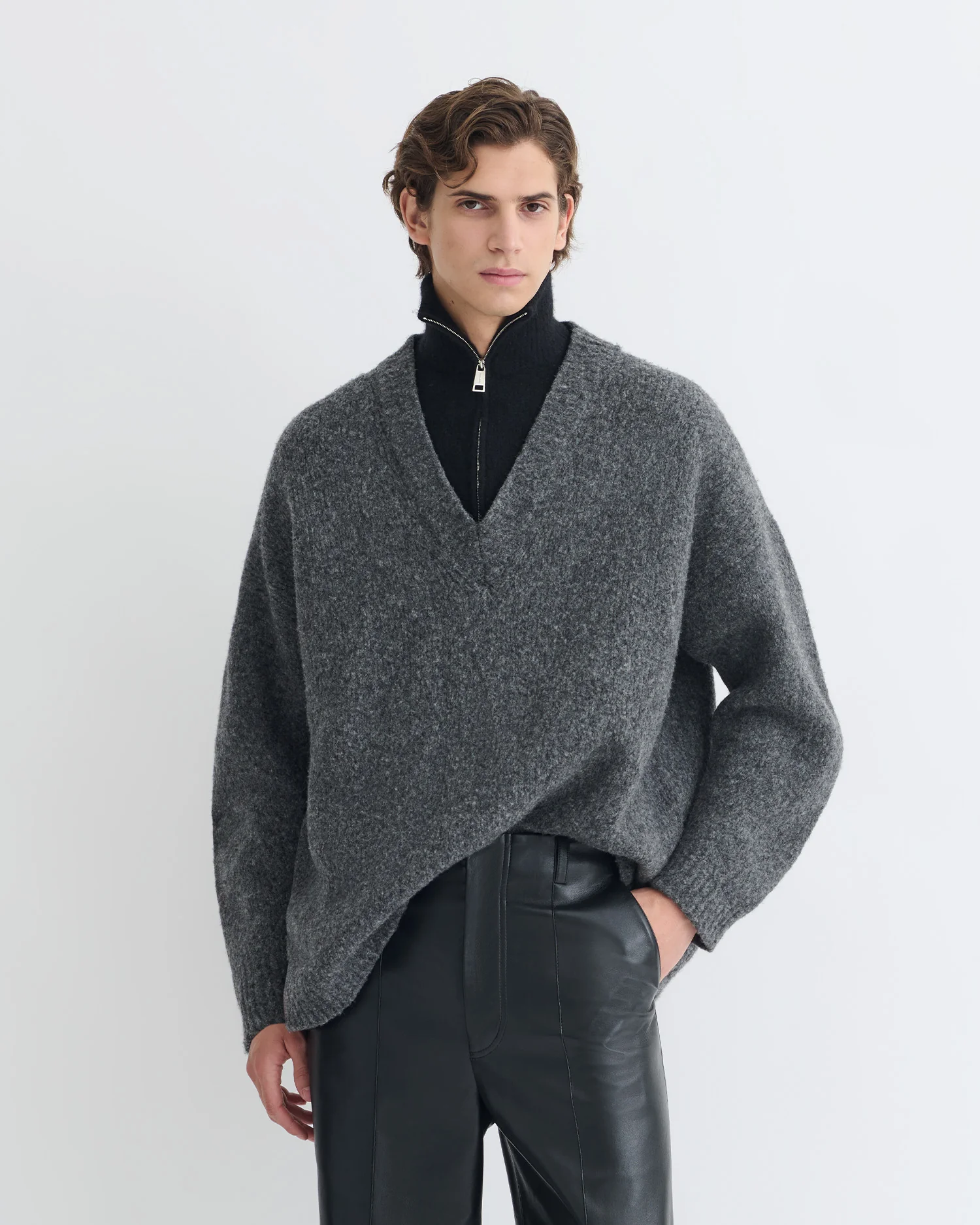 Kylen - Brushed merino sweater - Charcoal/Black - Image 3