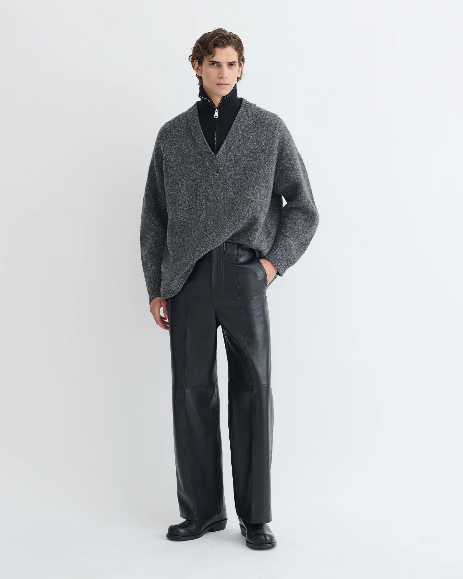Kylen - Brushed merino sweater - Charcoal/Black - Image 6