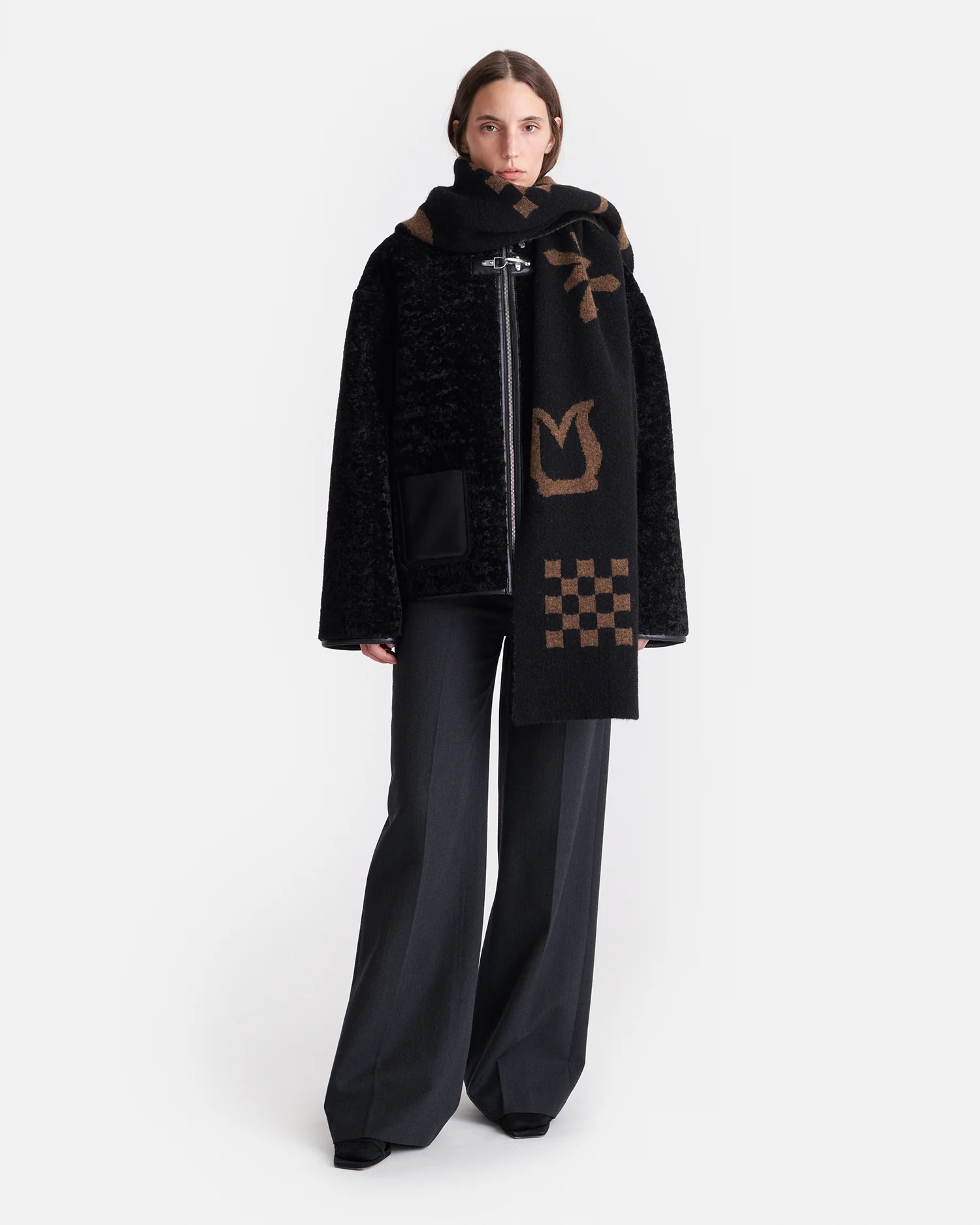 Lance - Brushed alpaca scarf - Black/Brown - Image 3