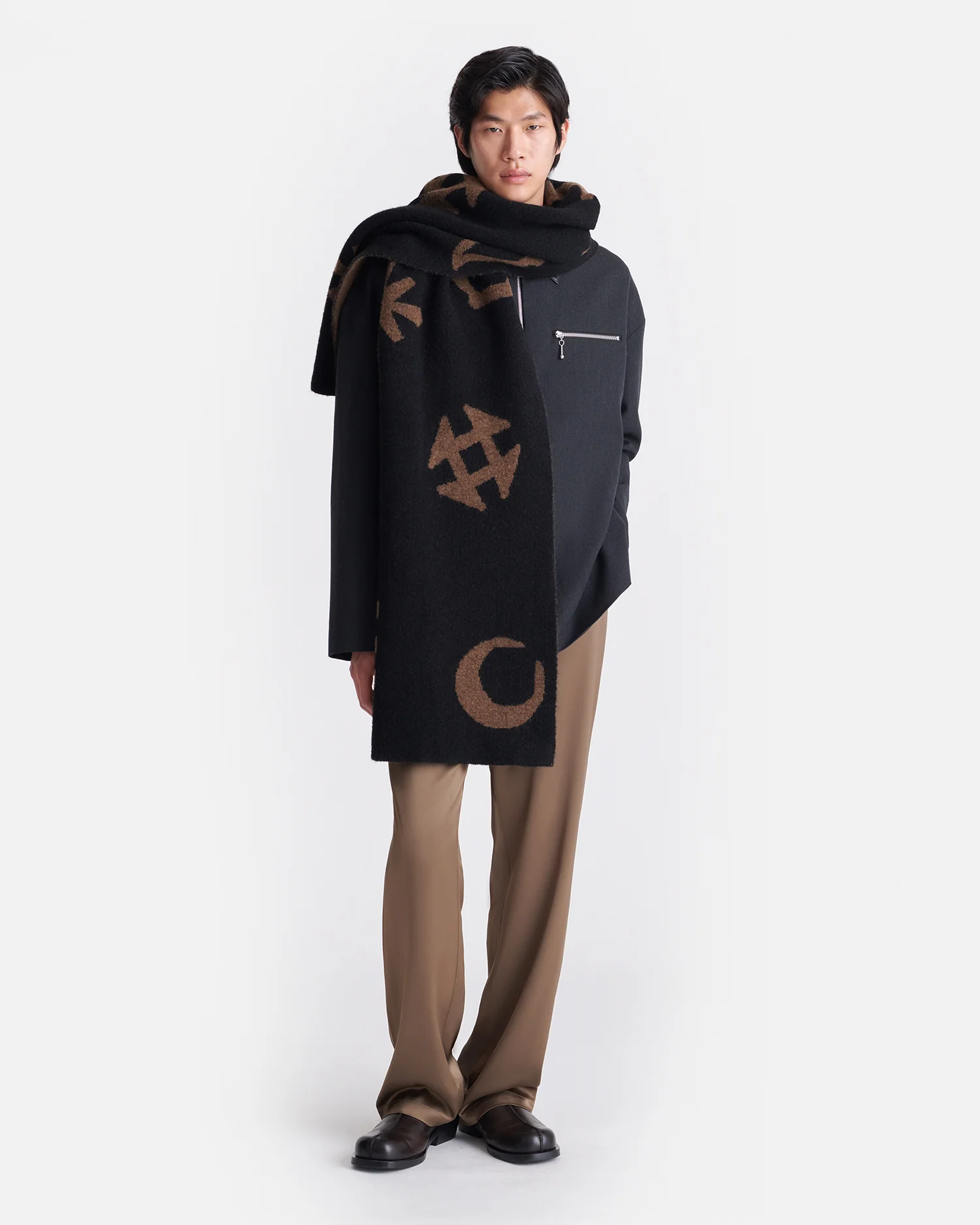 Lance - Brushed alpaca scarf - Black/Brown - Image 4