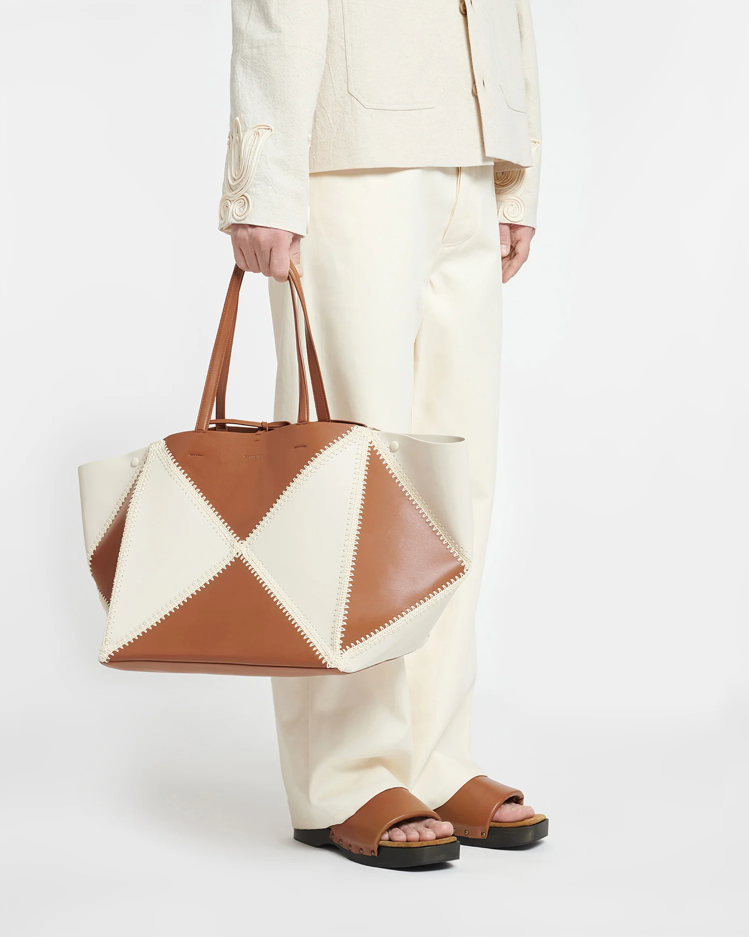 Origami Tote Large - Alt-Nappa crochet tote - Off White/Tan/Crème - Image 8