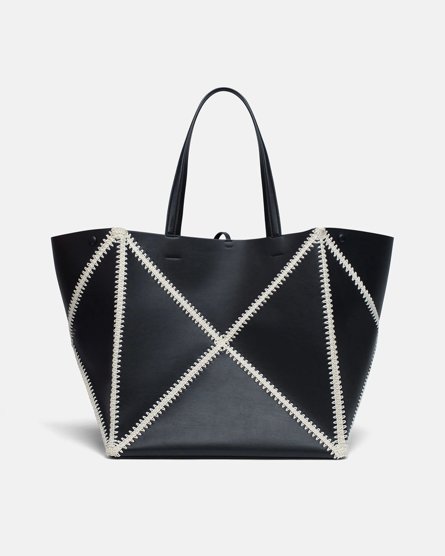 Origami Tote Large - Alt-Nappa crochet tote - Black/Crème - Image 2