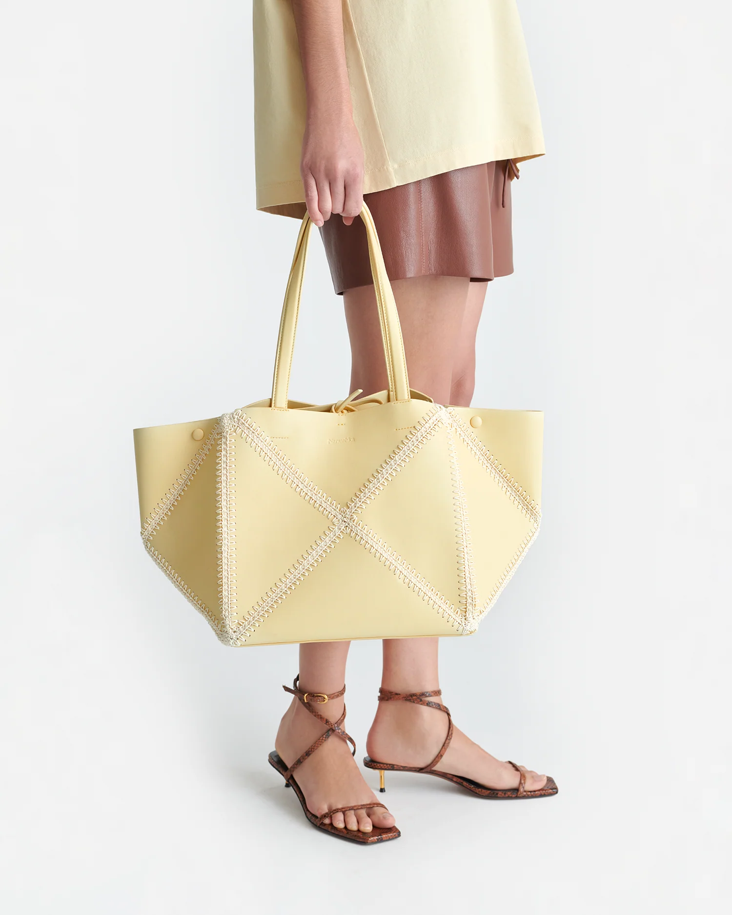 Origami Tote - Alt-Nappa crochet tote - Moonbeam/Crème - Image 8