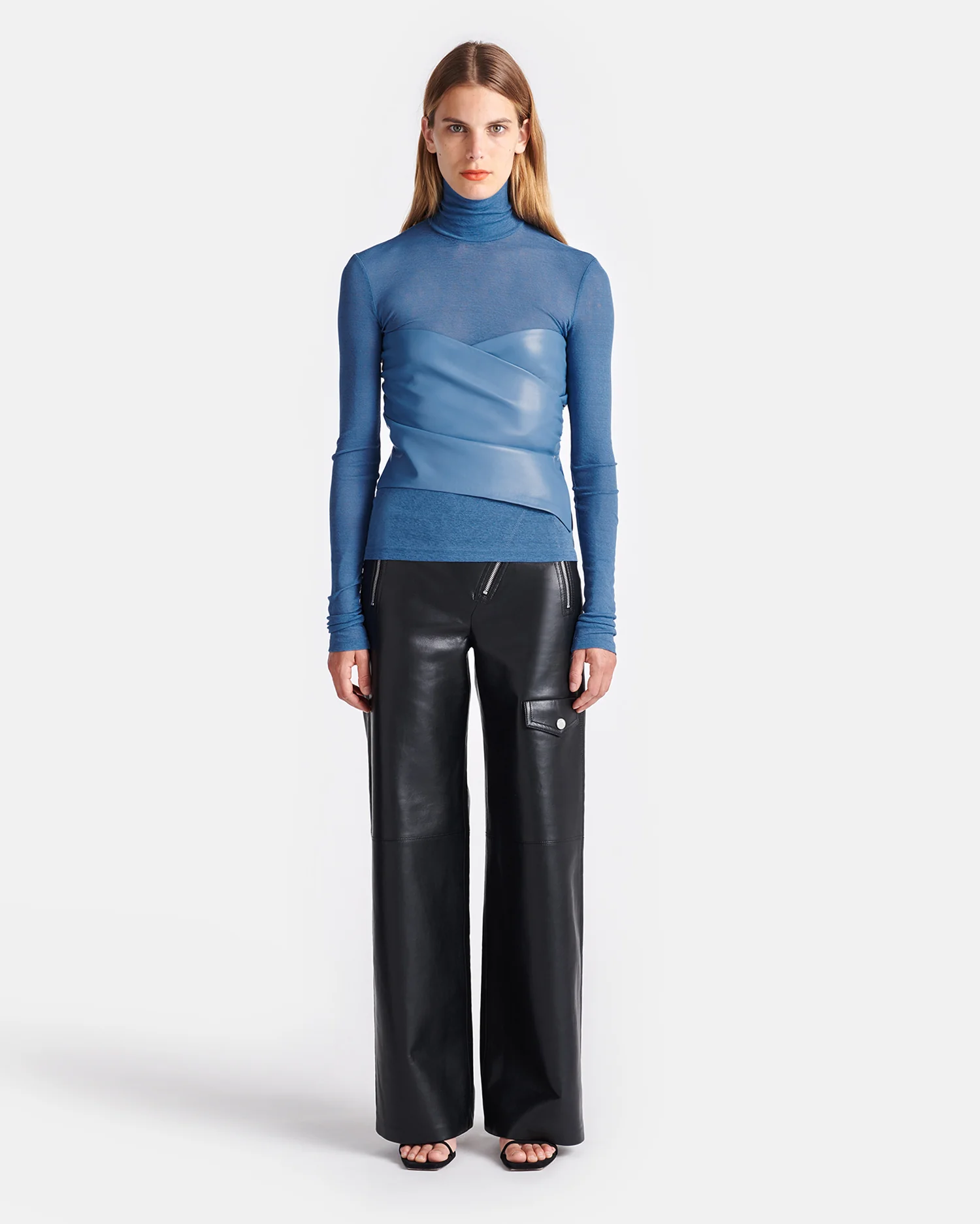 Kynlee - Mixed fabric turtleneck top - Blue - Image 3