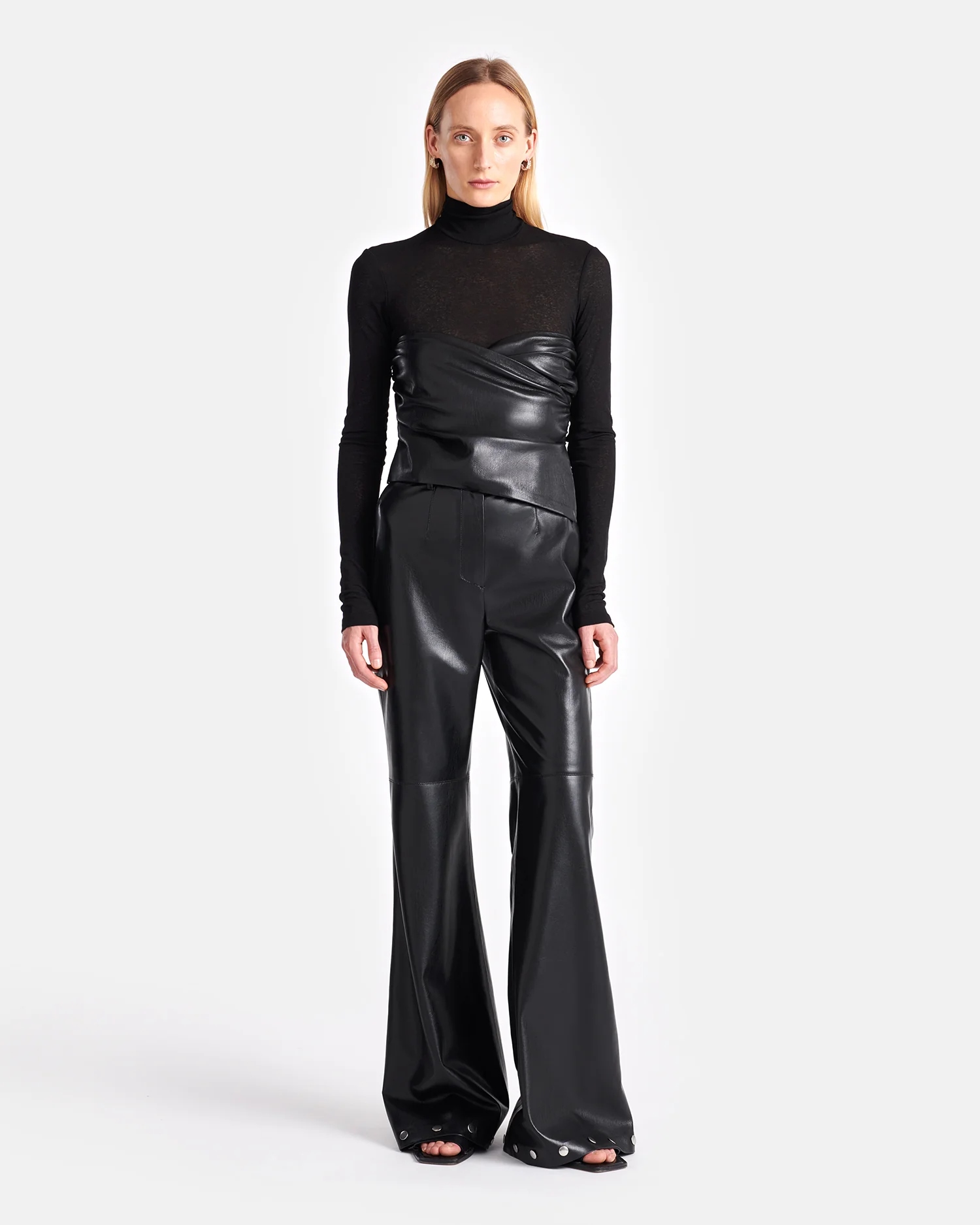 Kynlee - Mixed fabric turtleneck top - Black - Image 3