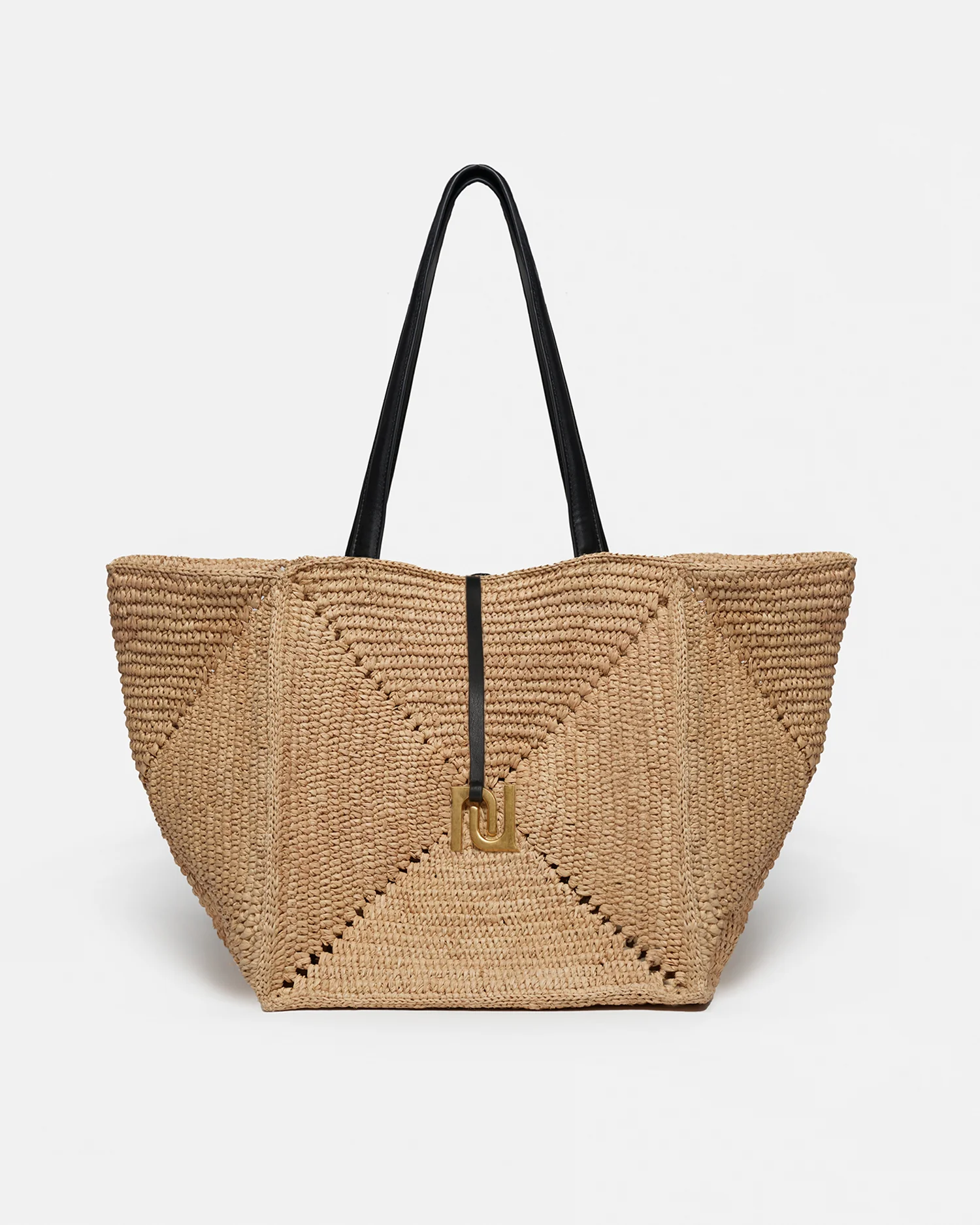 Origami Tote Large - Raffia charm tote - Natural/Black