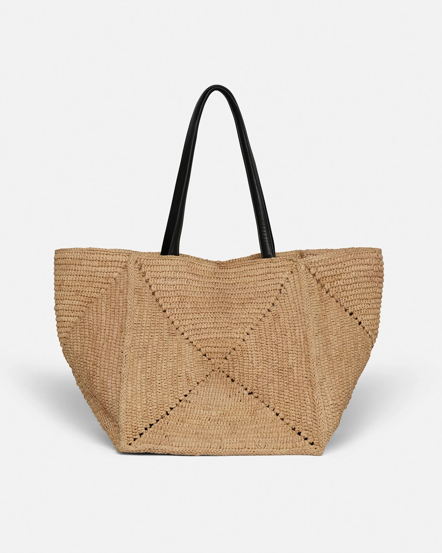 Origami Tote Large - Raffia charm tote - Natural/Black - Image 3