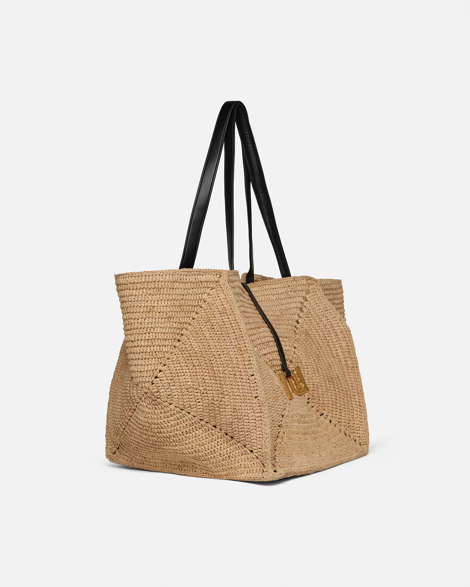 Origami Tote - Raffia charm tote - Natural/Black - Image 2