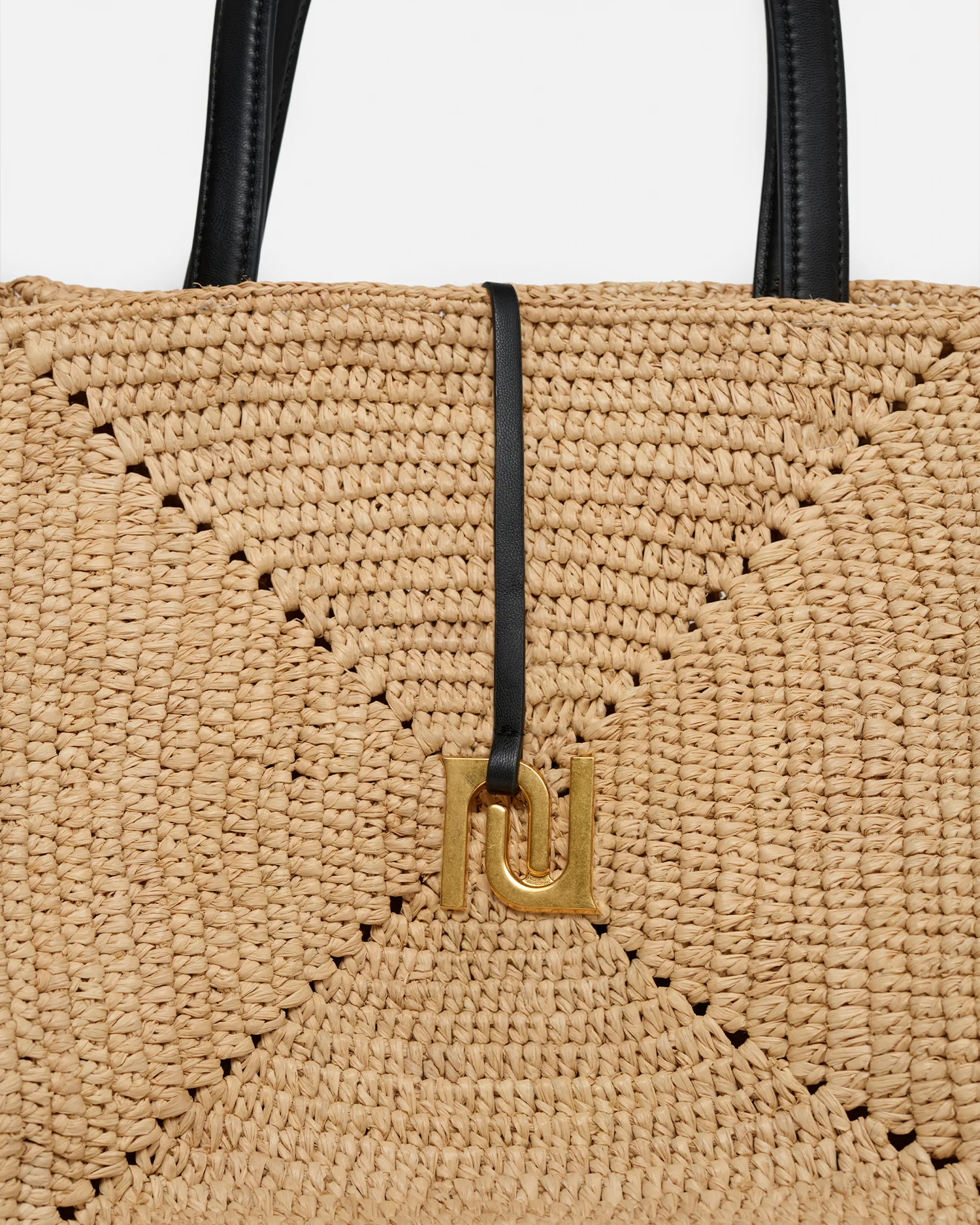 Origami Tote - Raffia charm tote - Natural/Black - Image 4