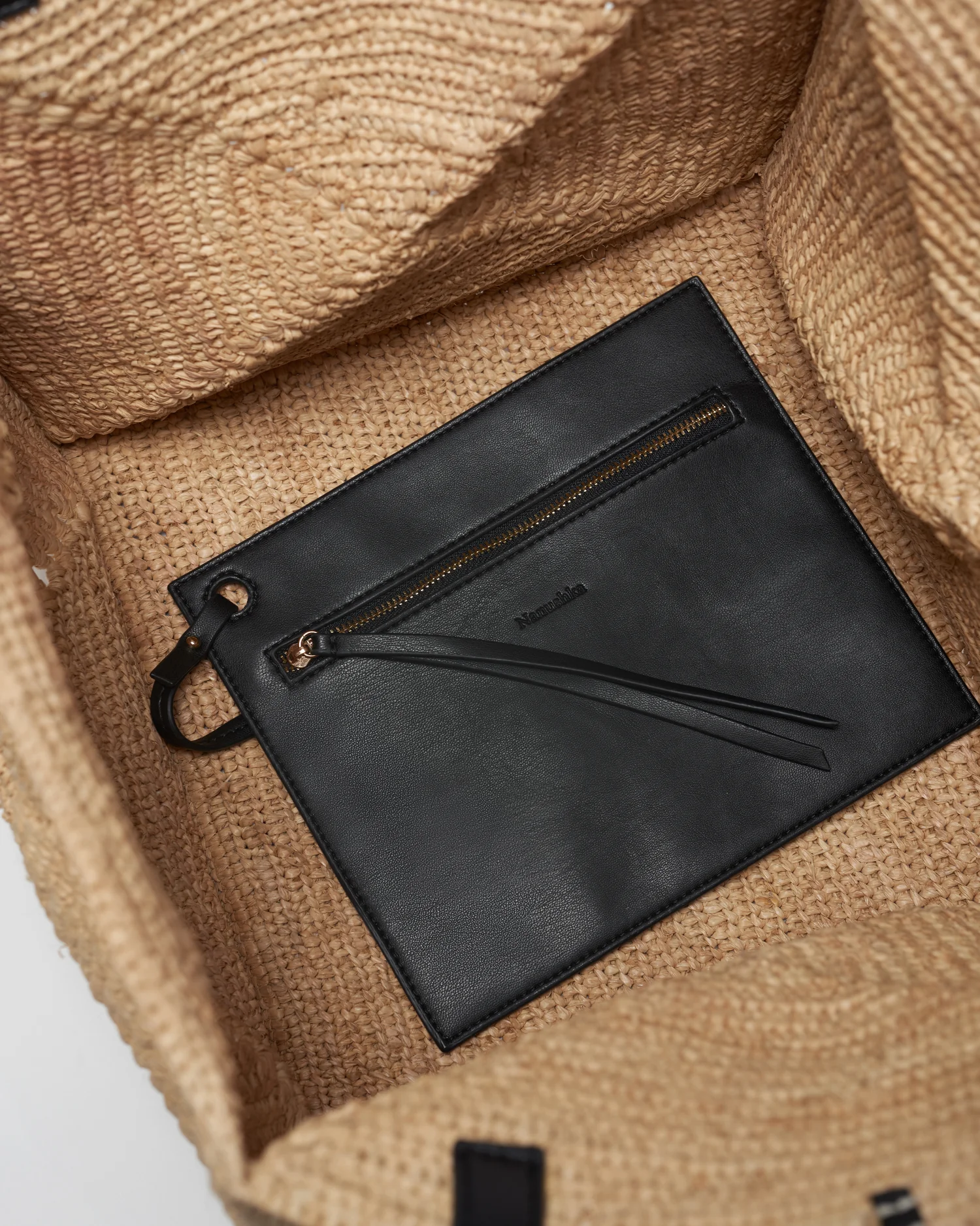 Origami Tote - Raffia charm tote - Natural/Black - Image 5