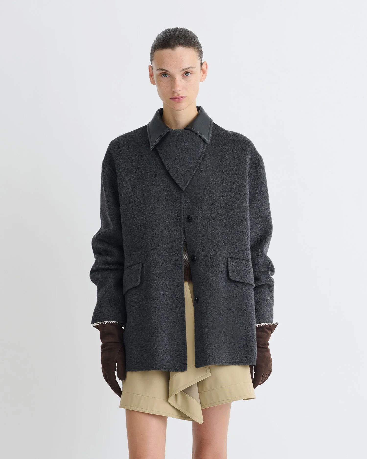 Jada - Regenerated leather jacket - Grey Melange/Black - Image 4