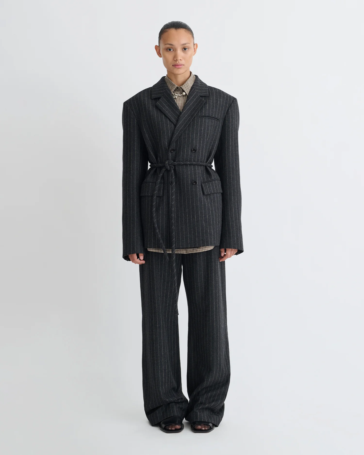 Osono - Pinstripe wool blazer - Black/Grey - Image 2