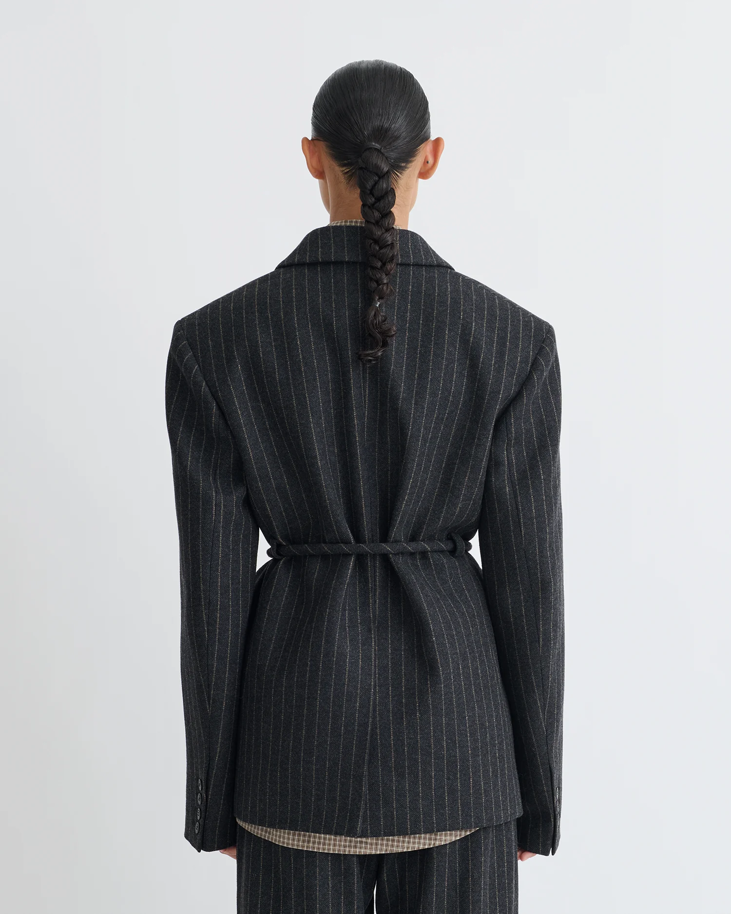Osono - Pinstripe wool blazer - Black/Grey - Image 5