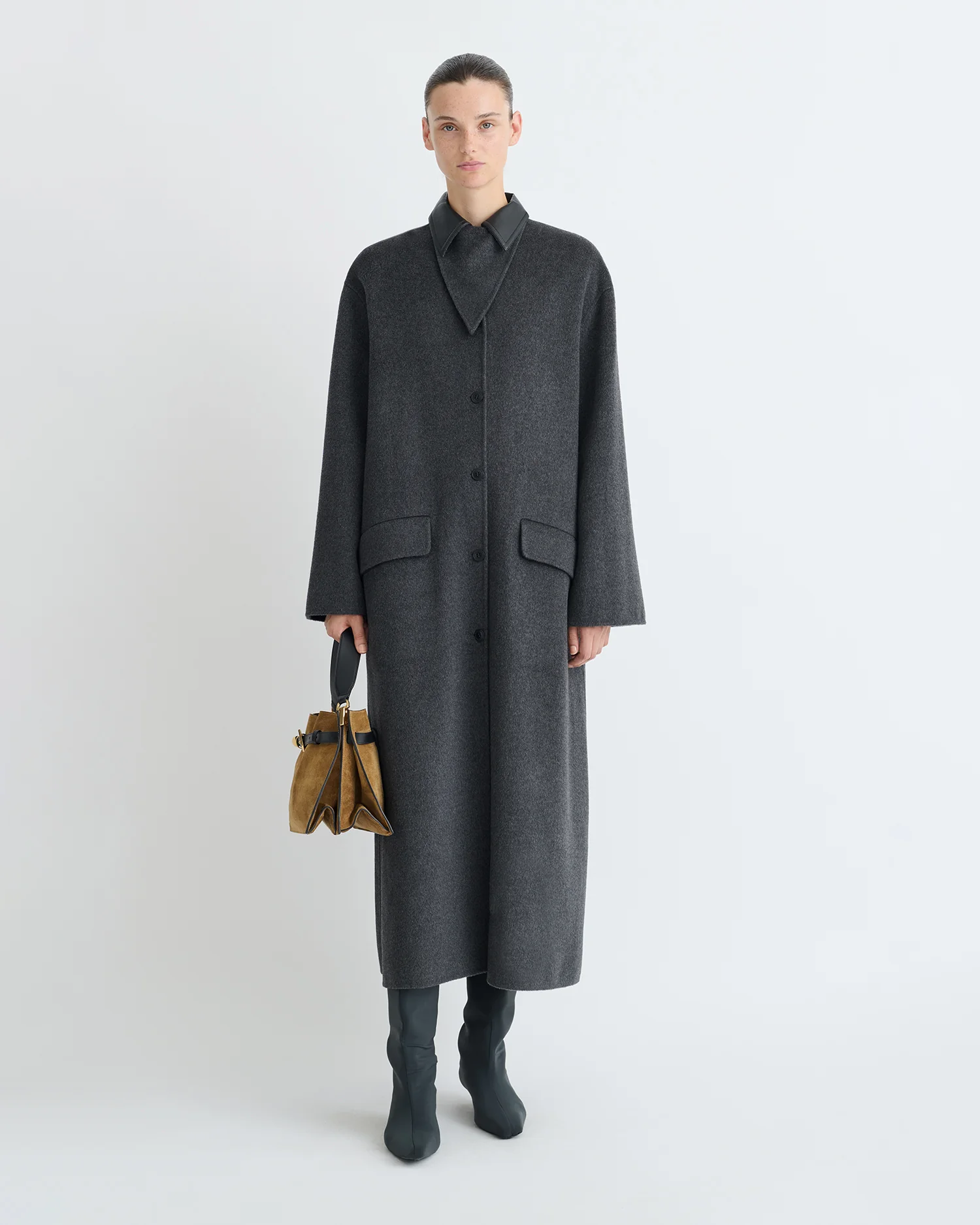 Rowina - Regenerated leather coat - Grey Melange/Black - Image 2