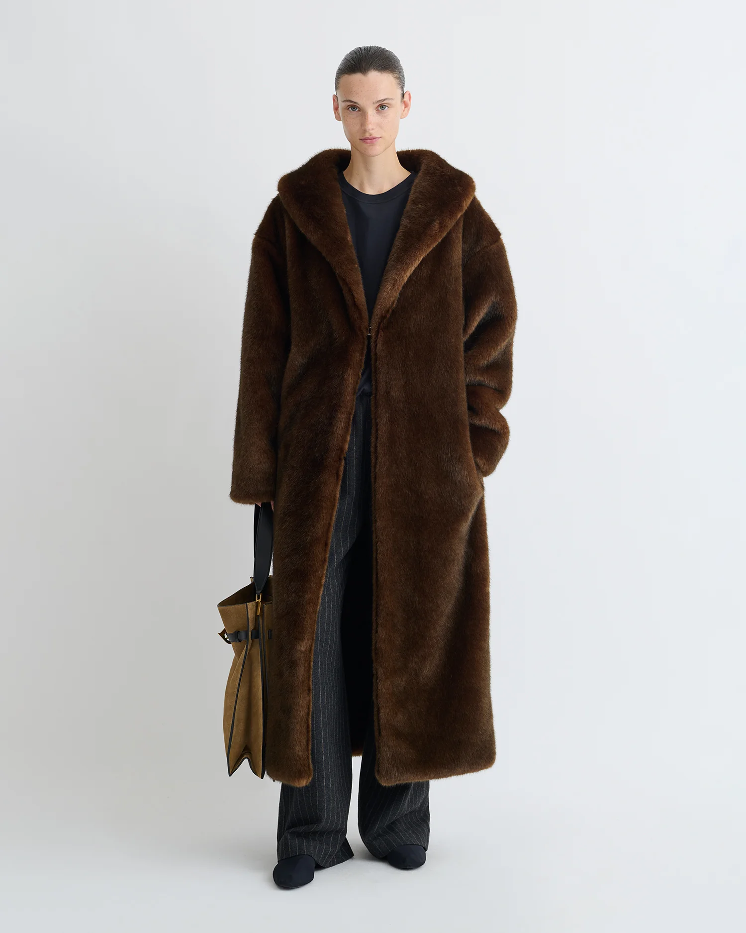 Cariana - Faux fur coat - Dark Brown