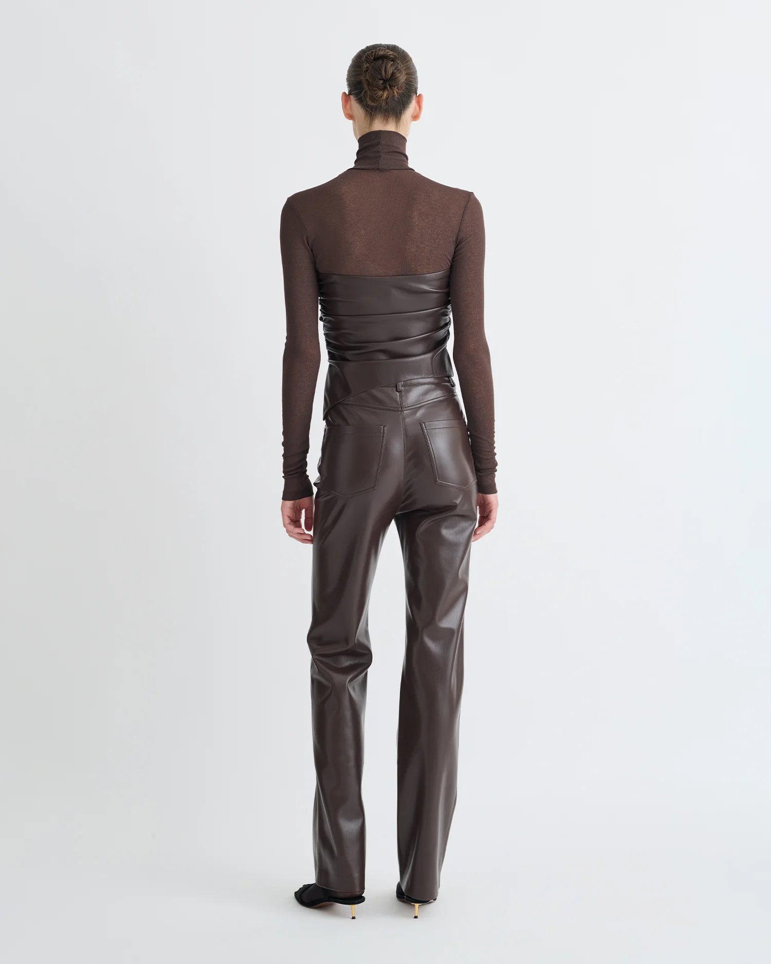 Kynlee - Mixed fabric turtleneck top - Dark Oak/Coffee Ground - Image 2
