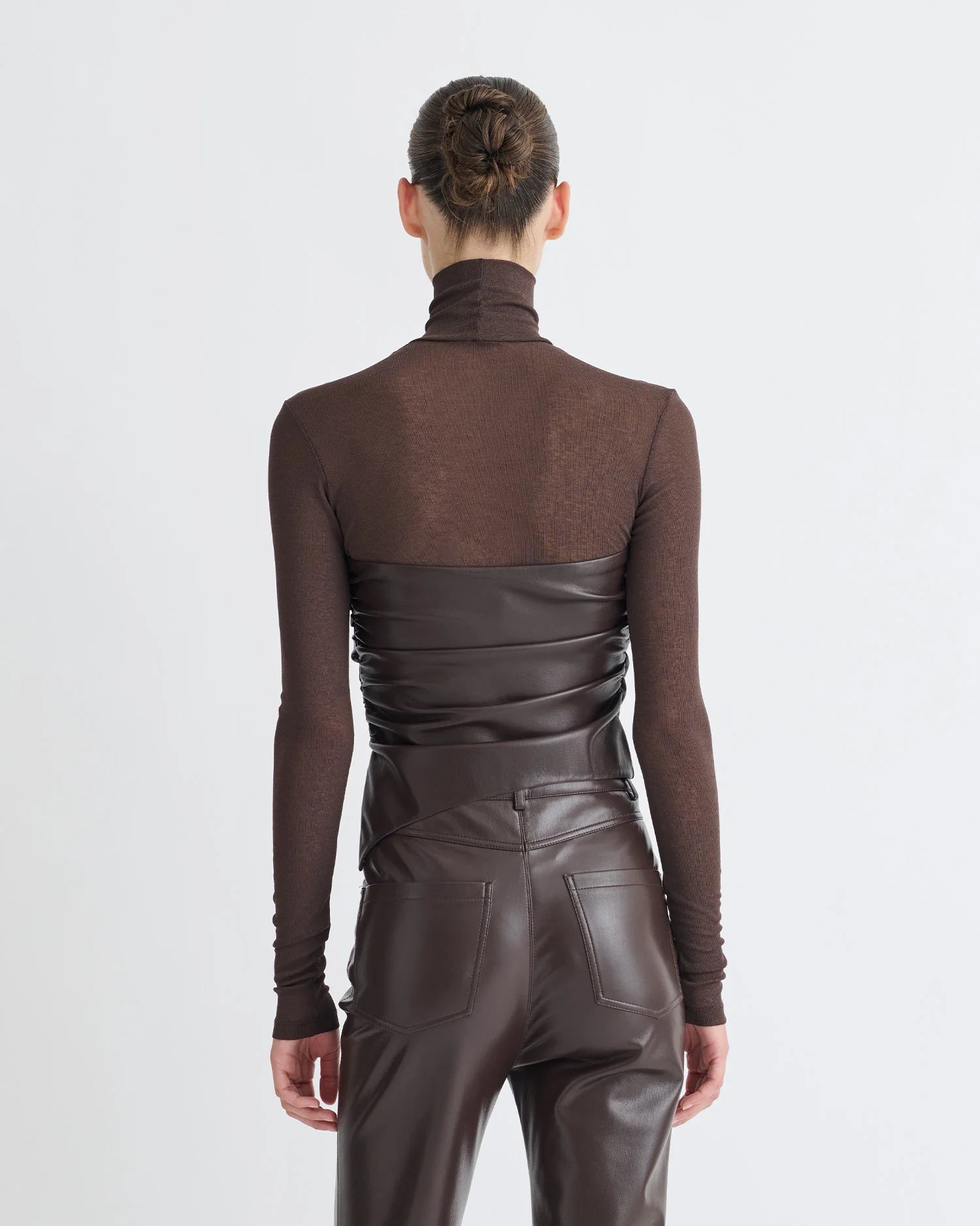 Kynlee - Mixed fabric turtleneck top - Dark Oak/Coffee Ground - Image 4