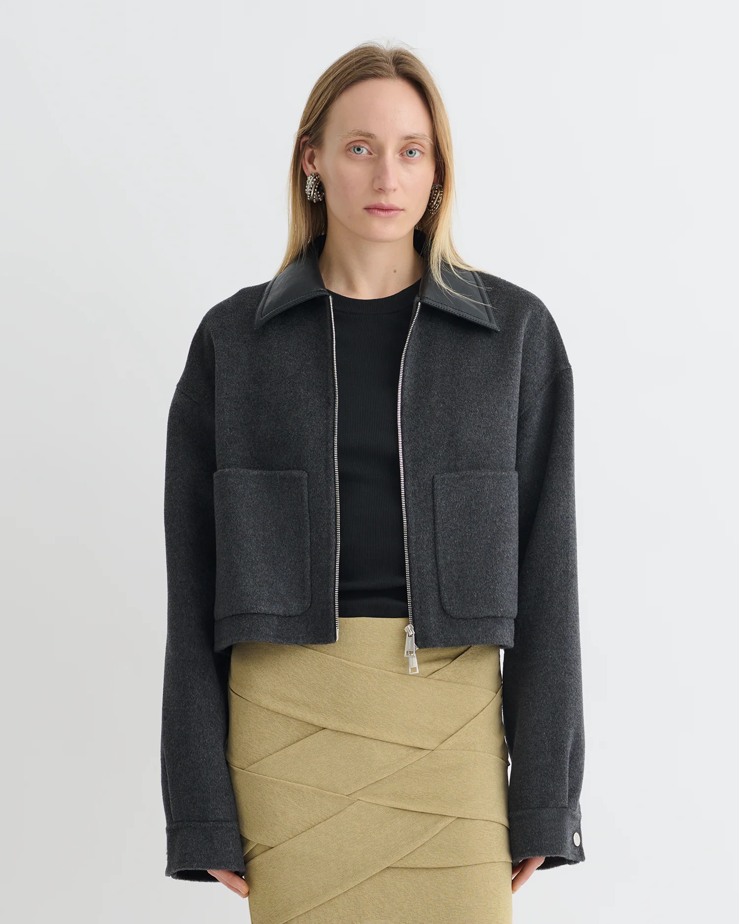 Phebe - Cropped jacket - Grey Melange/Black