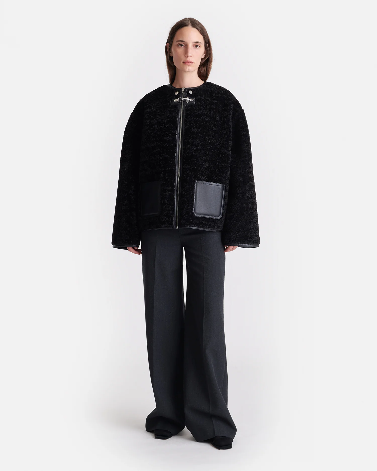 Panka - Reversible shearling jacket - Black/Black - Image 3