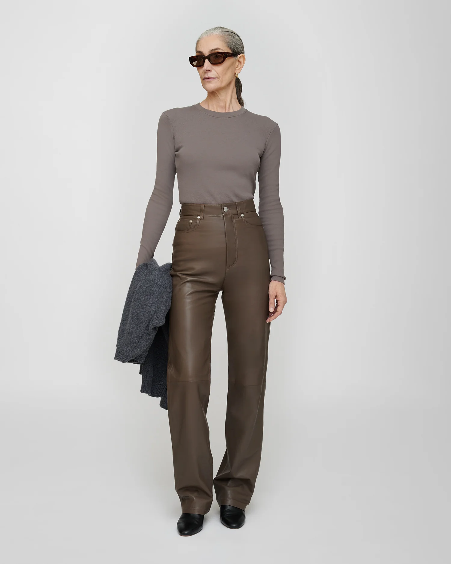 Martie - Leather pants - Dark Taupe