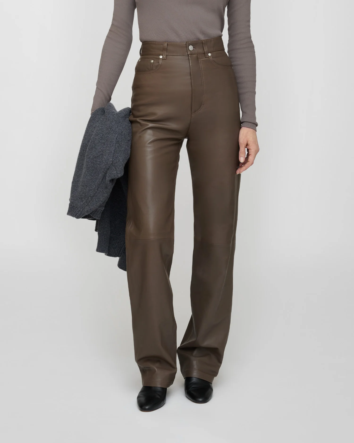 Martie - Leather pants - Dark Taupe - Image 2