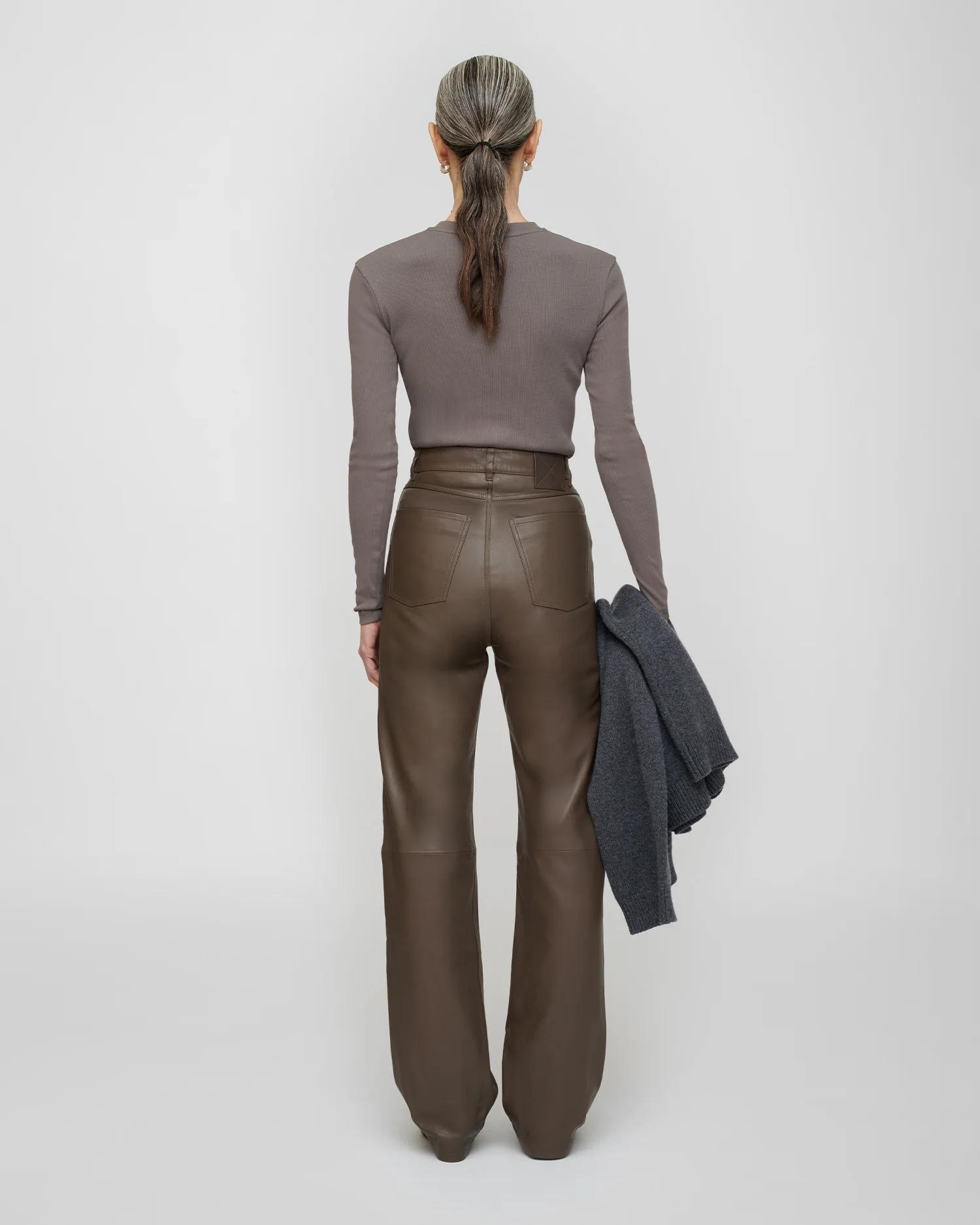 Martie - Leather pants - Dark Taupe - Image 4