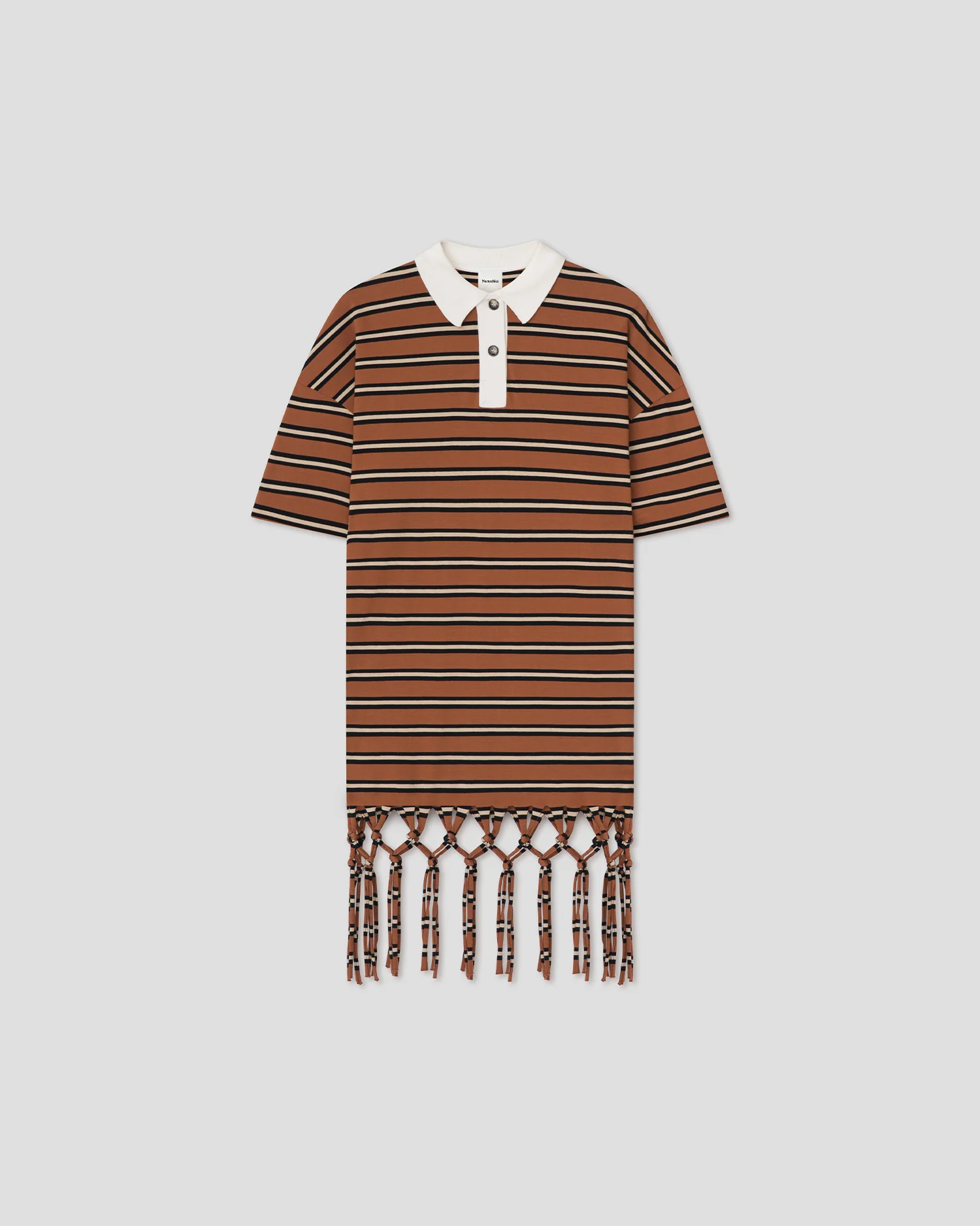 Benigna - Fringed midi dress - Tan/White/Black Stripe